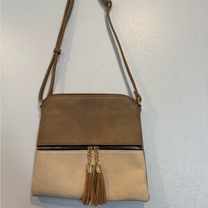 Two-Tone Tan and Cream Crossbody Bag